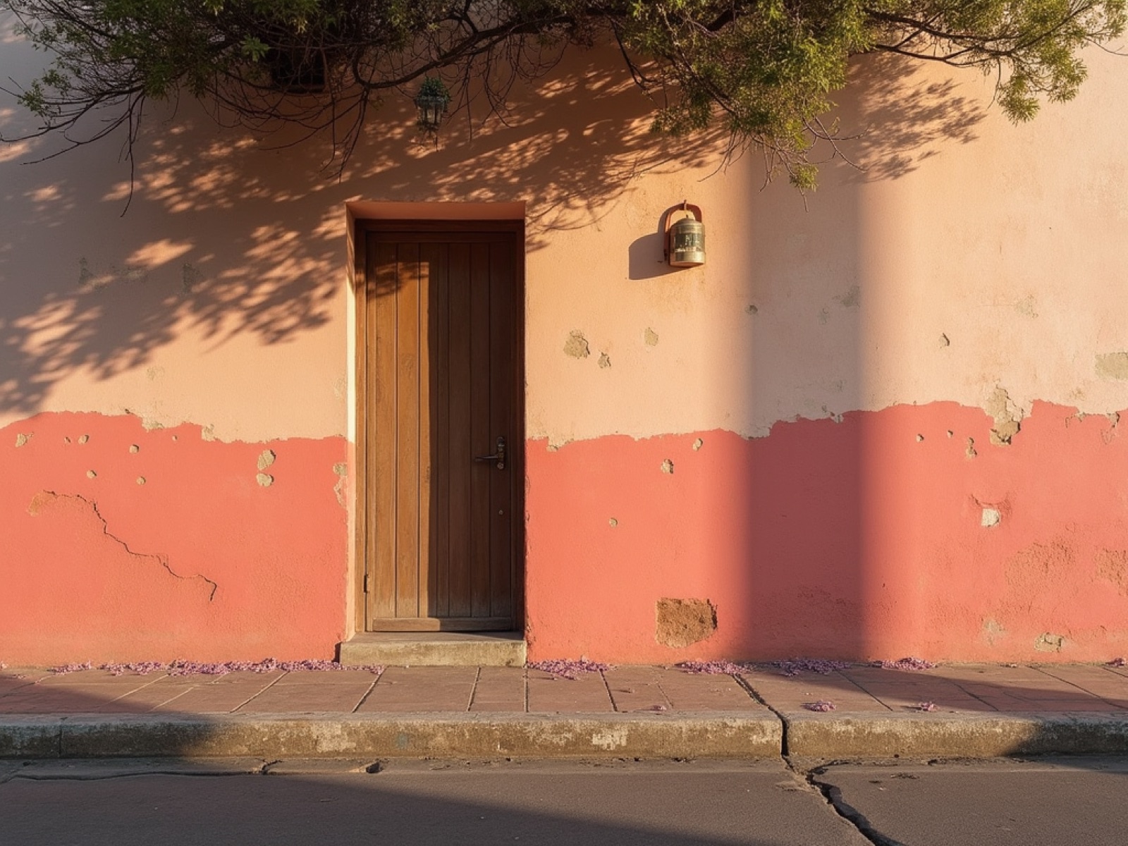 Muro de Barragán con jacaranda